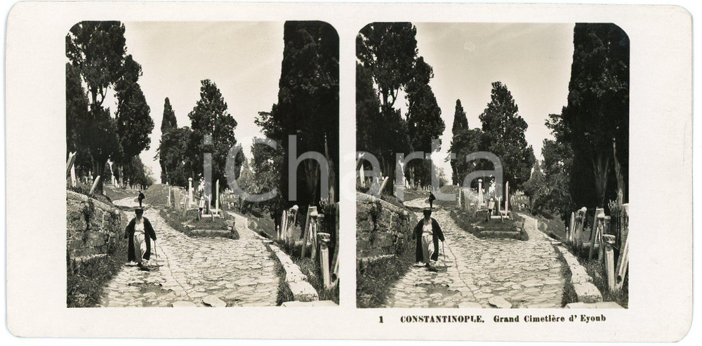 1906 CONSTANTINOPLE (TURKEY) Grand Cimetière d'EYOUB *Stereoview STEGLITZ-BERLIN  Fotografia stereoscopica d'epoca.CONDIZIONI: GEDITORE: Steglitz-Berlin     originale e autentica 1