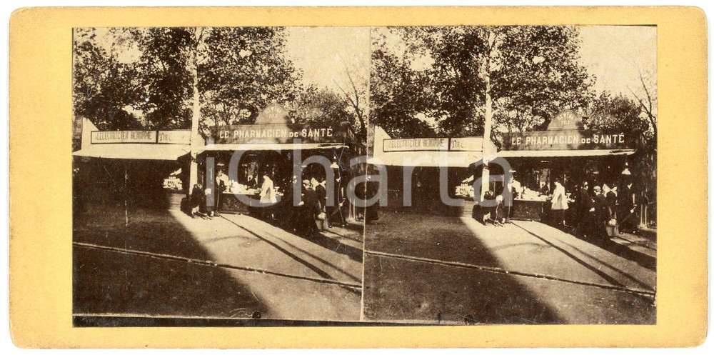 1910 ca LIEGE (BELGIQUE) Kiosques électricien - Pharmacie - ANIMATED Stereoview Fotografia stereoscopica d'epoca, su cartoncino rigido.FORMATO: 18x9 cmCONDIZIONI: G    originale e autentica 1