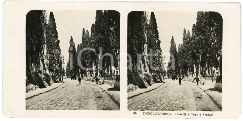 1905 CONSTANTINOPLE (TURKEY) Cimetière Turc à SCUTARI - Stereoview STEGLITZ  Fotografia stereoscopica d'epoca.CONDIZIONI: GEDITORE: Steglitz-Berlin     originale e autentica 1