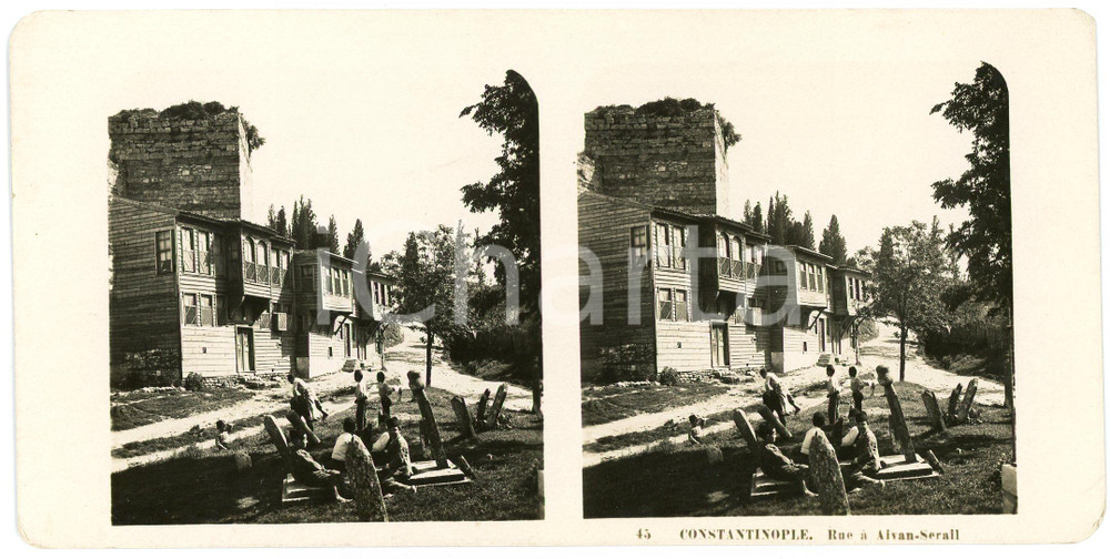 1905 CONSTANTINOPLE (TURKEY) Rue à AIVAN-SERALL - Stereoview STEGLITZ ANIMATED  Fotografia stereoscopica d'epoca.CONDIZIONI: G EDITORE: Steglitz-Berlin     originale e autentica 1