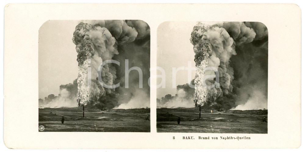 1910 ca BAKU (AZERBAIJAN) Brand von Naphta-Quellen - Stereoview ANIMATED  Fotografia stereoscopica d'epoca.CONDIZIONI: G     originale e autentica 1