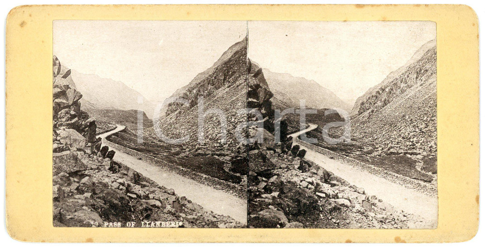 1905 ca SNOWDONIA / WALES Pass of Llanberis - Old Stereoview Fotografia stereoscopica d'epoca, su cartoncino rigido.FORMATO: 18x9 cmCONDIZIONI: G (alcune fioriture)    originale e autentica 1