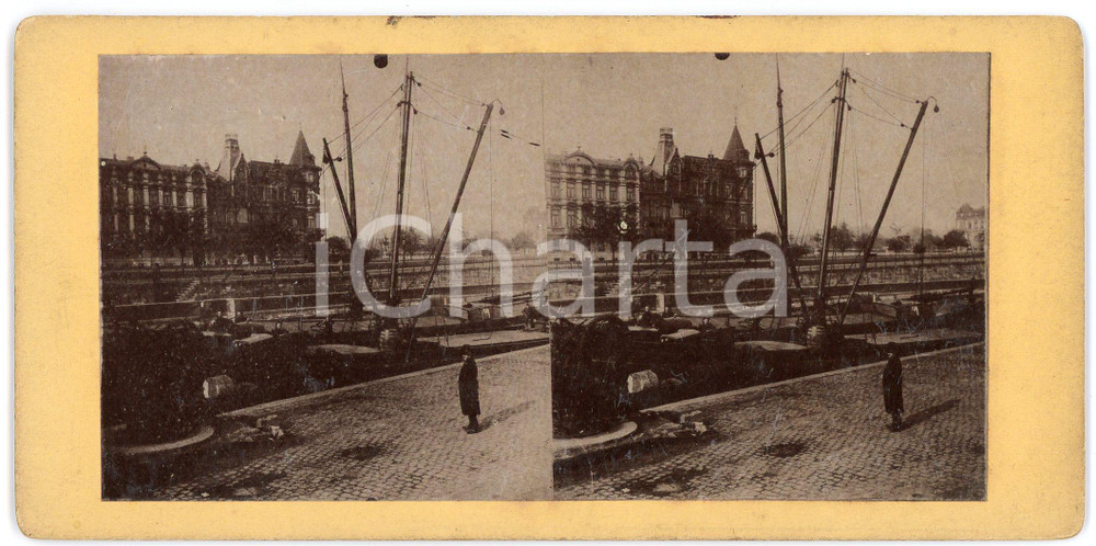 1910 ca LIEGE (BELGIQUE) Vue des quais avec des bateaux - ANIMATED stereoview Fotografia stereoscopica d'epoca, su cartoncino rigido.FORMATO: 18x9 cmCONDIZIONI: G    originale e autentica 1