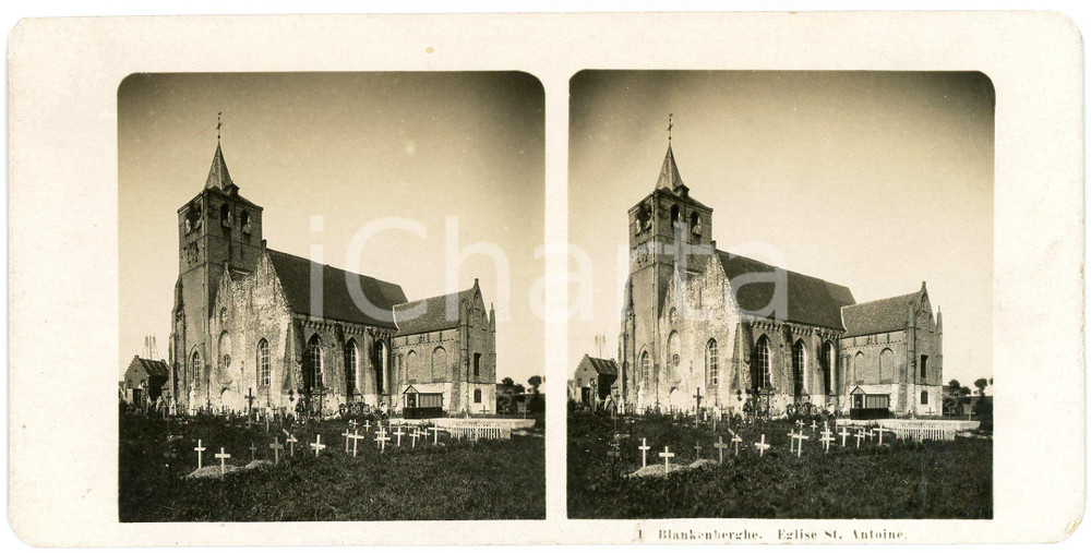 1906 BLANKENBERGHE (BELGIUM) Eglise St. Antoine *Stereoview STEGLITZ-BERLIN  Fotografia stereoscopica d'epoca.CONDIZIONI: GEDITORE: Steglitz-Berlin     originale e autentica 1