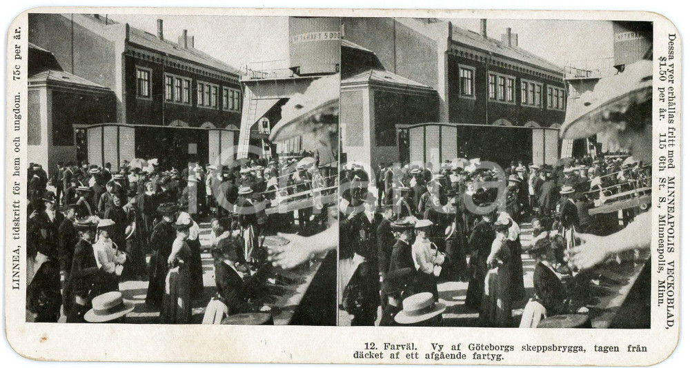 1905 ca GOTEBORG (SWEDEN) Departing ship -  ANIMATED Stereoview Fotografia stereoscopica d'epoca, su cartoncino.FORMATO: 18x9 cmCONDIZIONI: G    originale e autentica 1