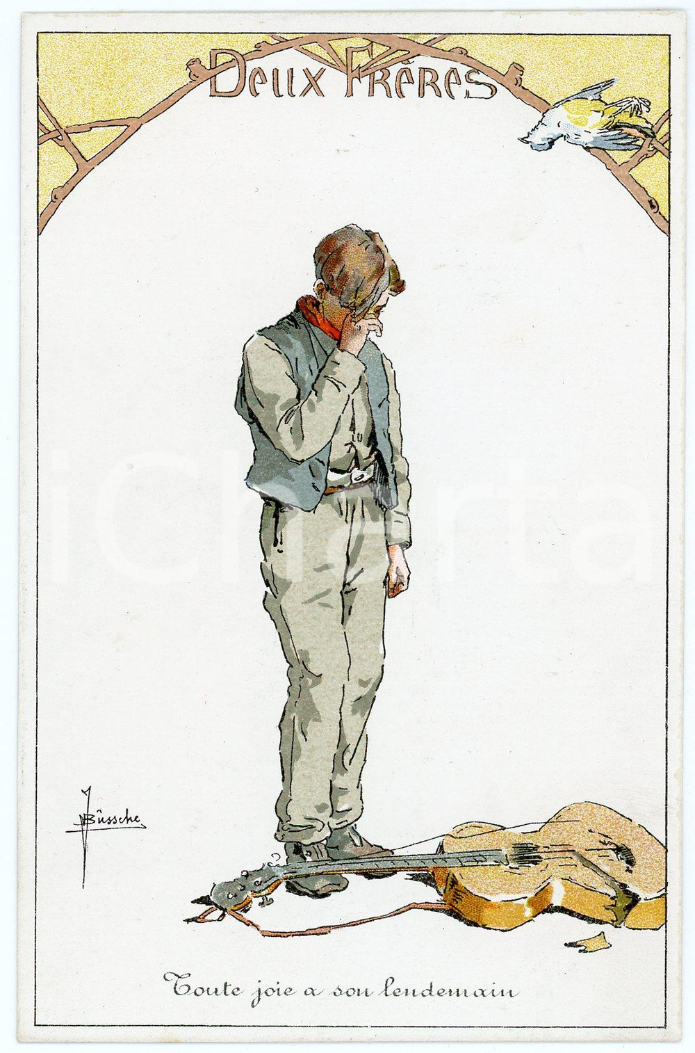 1910 ca  J. BUSSCHE Deux Frères - Toute joie a son lendemain - Carte postale  Cartolina postale d'epoca, non viaggiata. GOOD/buono  Formato: FP originale e autentica 1