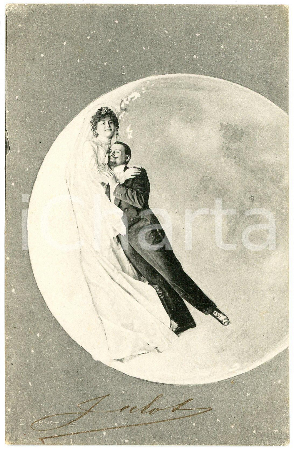 1905 ca LOVE Couple spooning in the MOON - Vintage postcard  Cartolina postale d'epoca, viaggiata.CONDIZIONI: GFORMATO: FP    originale e autentica 1