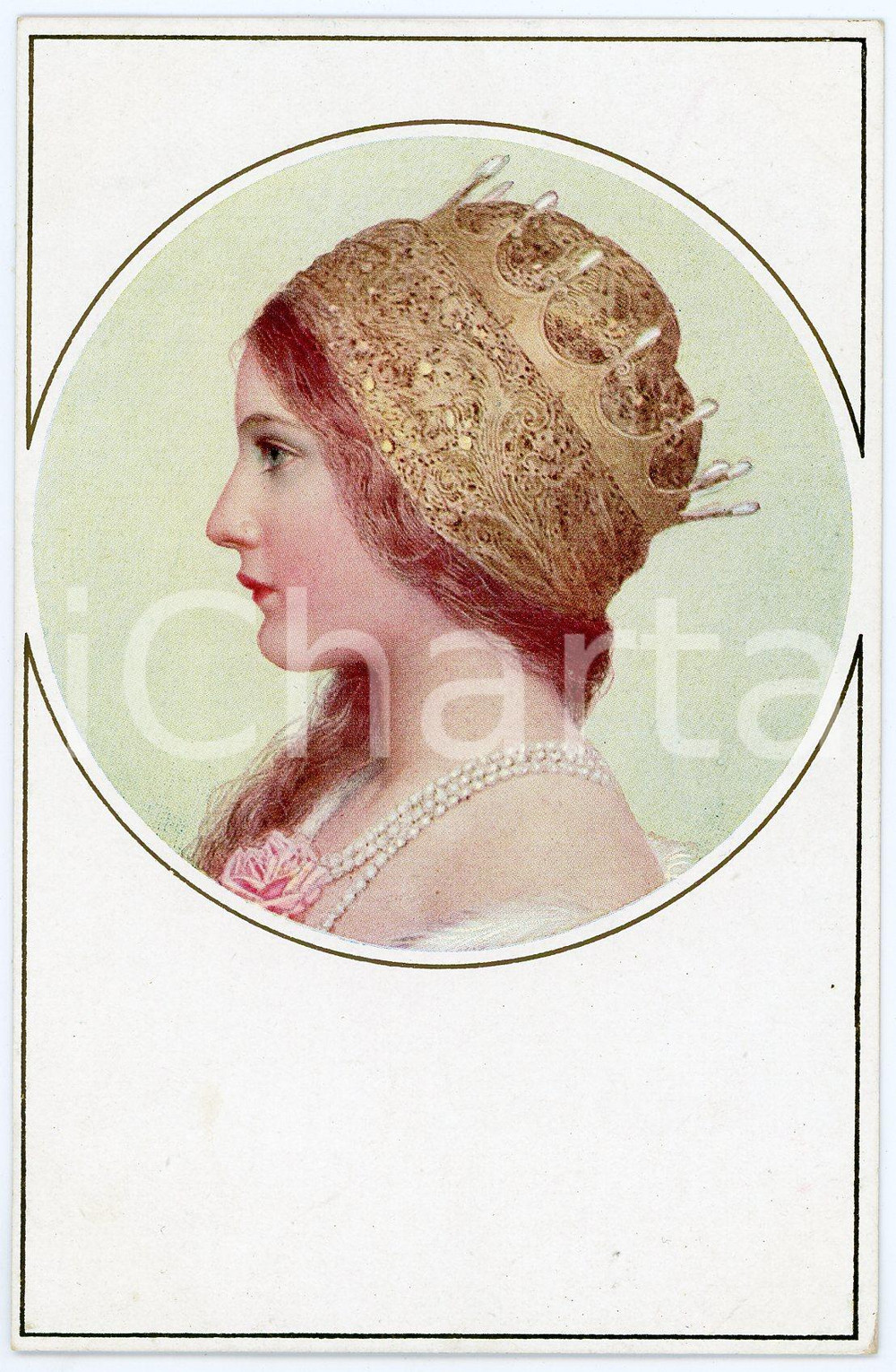 1917 Artist M. MUNK -  Crowned lady - Postcard M. M. VIENNE 915  Cartolina postale d'epoca, scritta ma non viaggiata. GOOD/buono  Formato: 9x14 cm originale e autentica 1