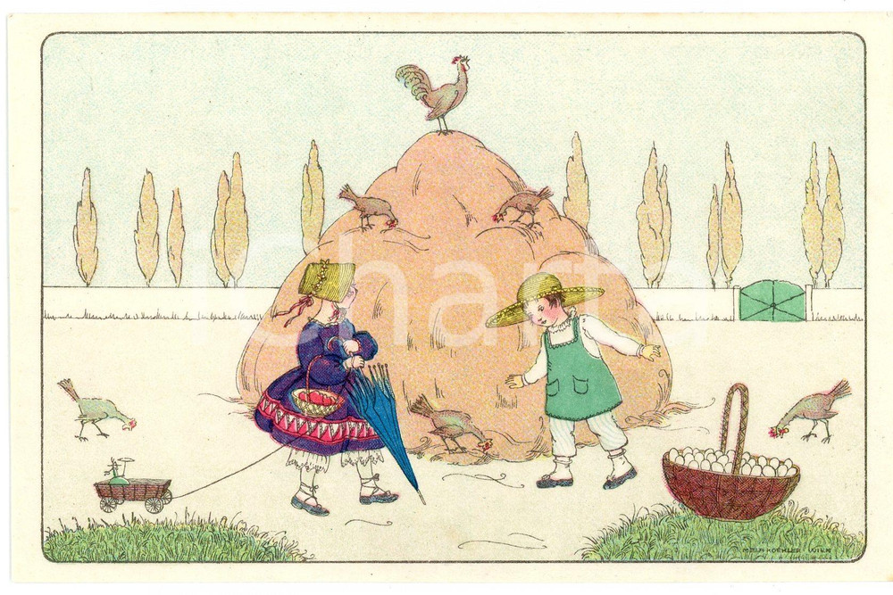 1925 ART DECO Artist Mela KOEHLER -Children in a farm - Postcard  Cartolina postale d'epoca, illustrata, scritta ma non viaggiata. GOOD/buono  Formato: 9x14 cm originale e autentica 1