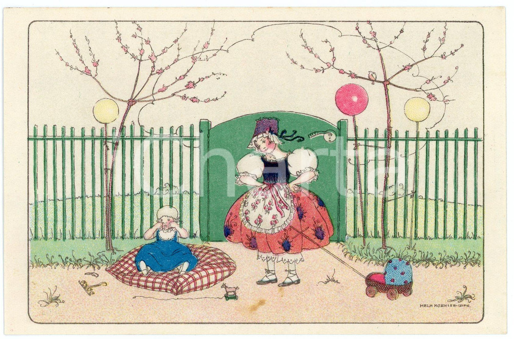 1925 ART DECO Artist Mela KOEHLER -Young woman and baby girl - Postcard  Cartolina postale d'epoca, illustrata, scritta ma non viaggiata. GOOD/buono  Formato: 9x14 cm originale e autentica 1