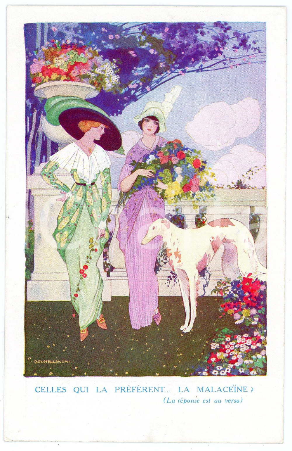 1910 ca ART DECO Crème de Toilette MALACEINE - Ill. BRUNELLESCHI ^Carte postale  Pregevole cartolina postale pubblicitaria d'epoca, opera dell'artista Umberto Brunelleschi, illustrata a colori, non viaggiata.  GOOD/buono  Formato: 9x14 cm originale e autentica 1