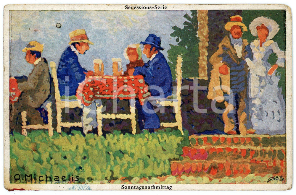 1910 ca Artist Oscar MICHAELIS - Sonntagsnachmittag - TUCK'S SECESSION Postcard  Cartolina postale d'epoca, non viaggiata. FAIR/discreto lievi piegature e macchie Formato: 9x14 cm originale e autentica 1
