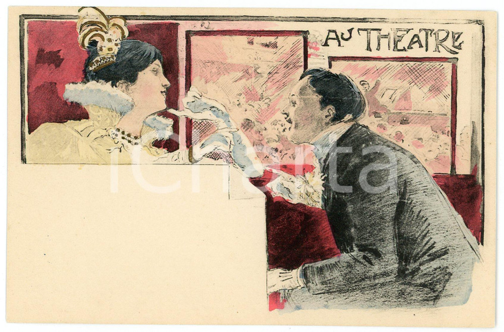 1900 ca FRANCE Artist Georges CONRAD -  Au Théâtre - ILLUSTRATED postcard Cartolina postale d'epoca, illustrata, non viaggiata.CONDIZIONI: GFORMATO: FP    originale e autentica 1