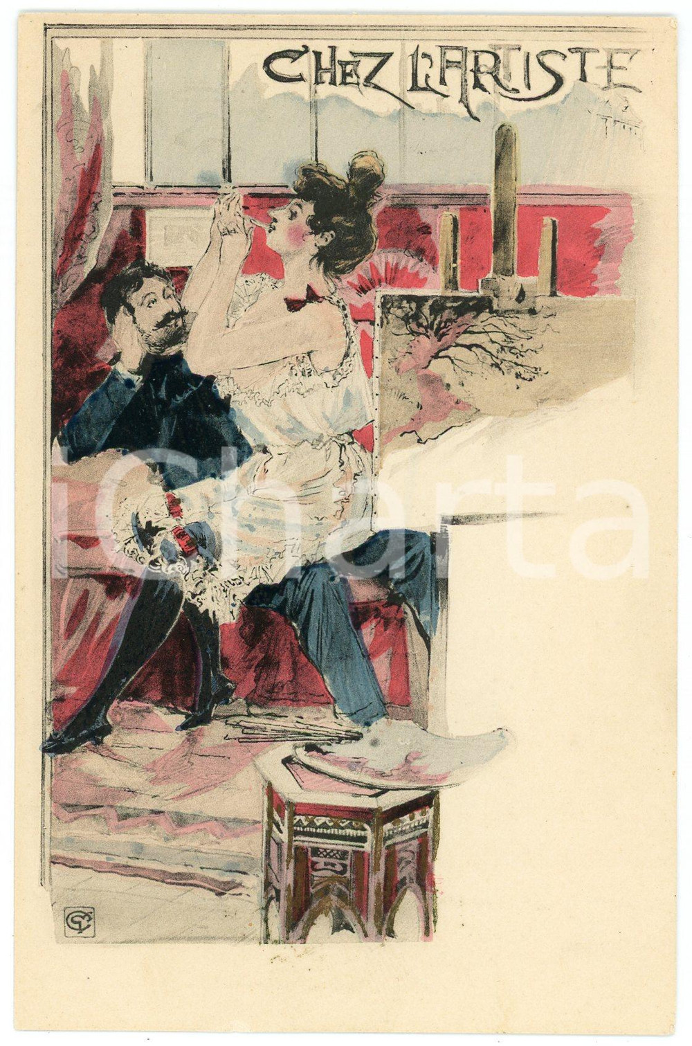 1900 ca FRANCE Artist Georges CONRAD - Chez l'artiste - ILLUSTRATED postcard Cartolina postale d'epoca, illustrata, non viaggiata.CONDIZIONI: GFORMATO: FP    originale e autentica 1