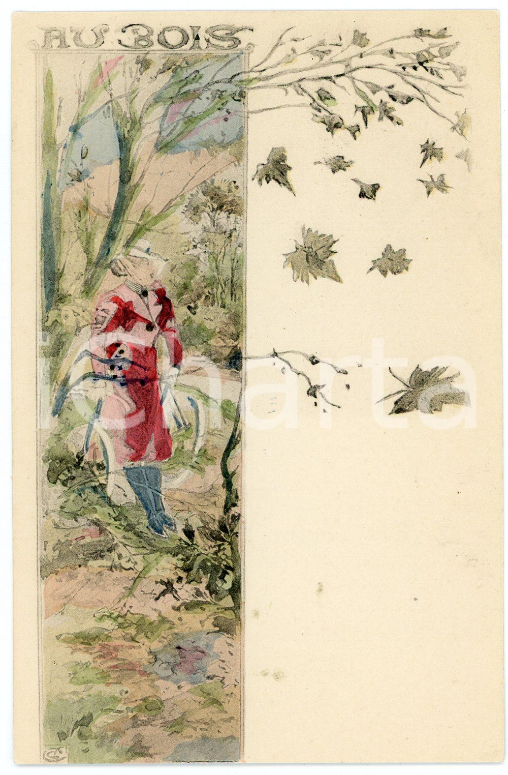 1900 ca FRANCE Artist Georges CONRAD - Au bois - ILLUSTRATED postcard Cartolina postale d'epoca, illustrata, non viaggiata.CONDIZIONI: GFORMATO: FP    originale e autentica 1