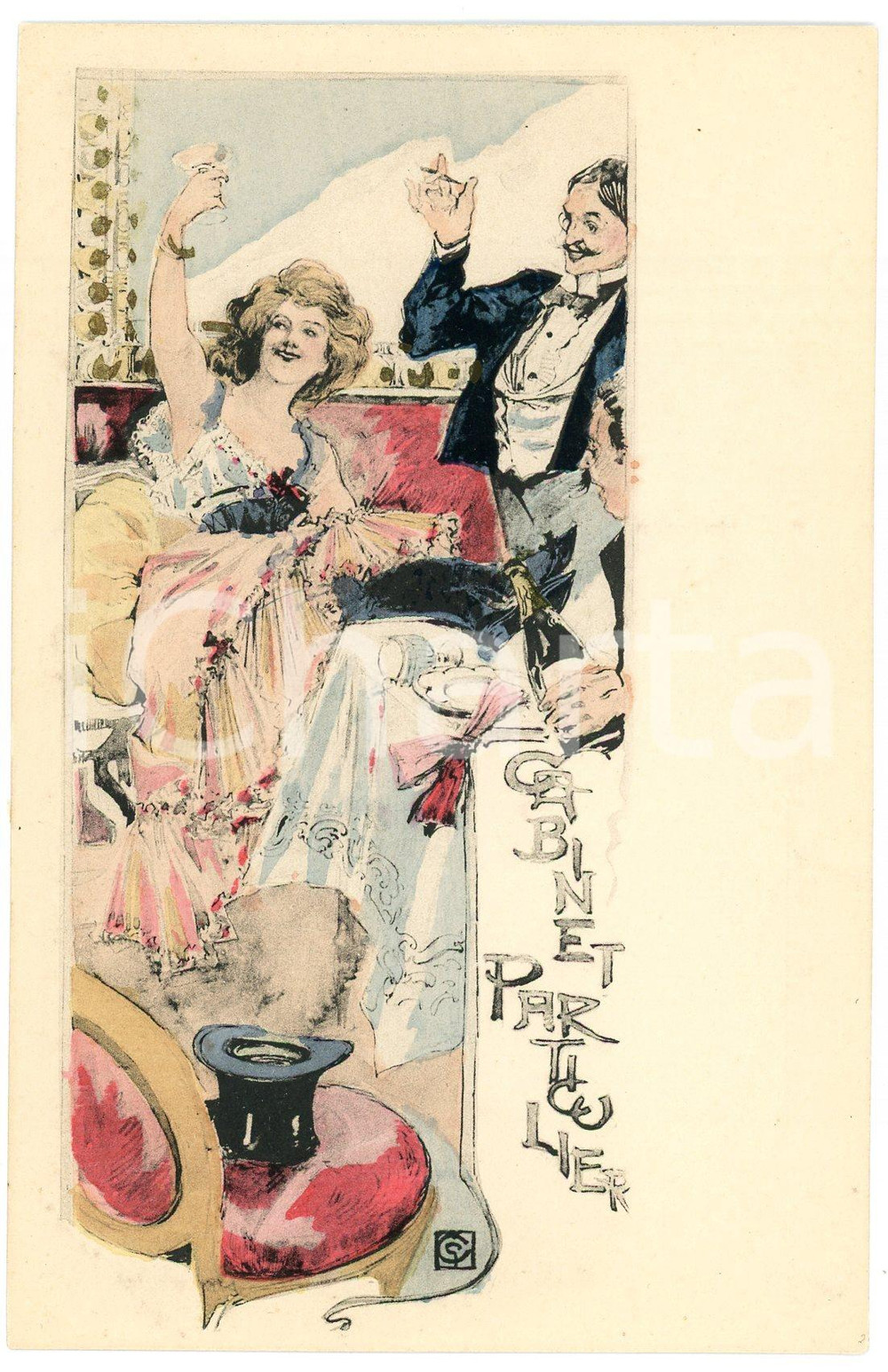 1900 ca FRANCE Artist Georges CONRAD - Cabinet particulier *ILLUSTRATED postcard Cartolina postale d'epoca, illustrata, non viaggiata.CONDIZIONI: GFORMATO: FP    originale e autentica 1