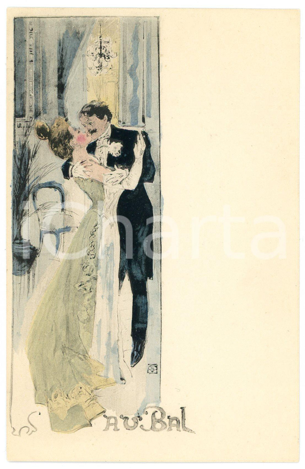 1900 ca FRANCE Artist Georges CONRAD - Au bal - ILLUSTRATED postcard Cartolina postale d'epoca, illustrata, non viaggiata.CONDIZIONI: GFORMATO: FP    originale e autentica 1