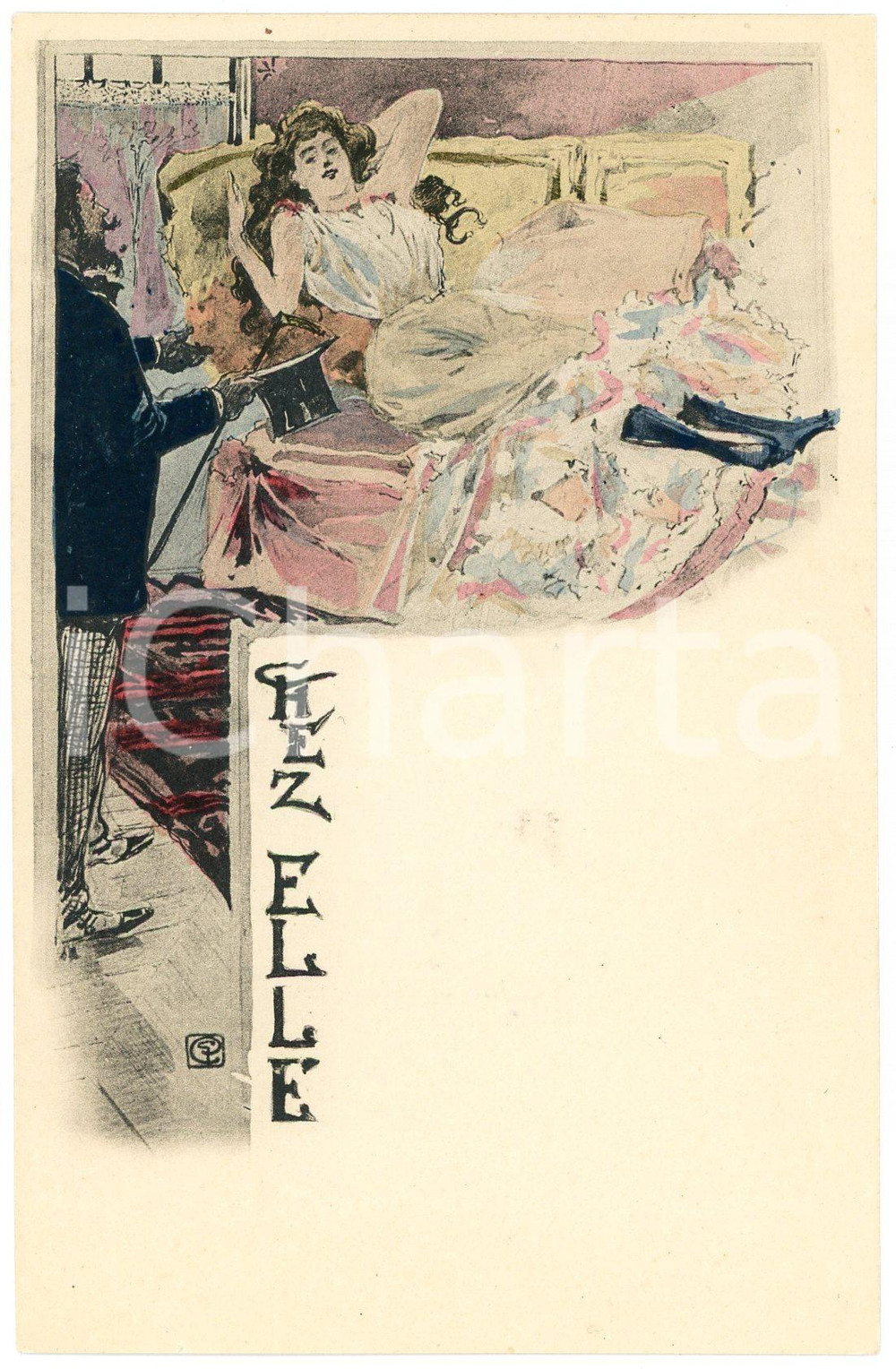 1900 ca FRANCE Artist Georges CONRAD - Chez elle - ILLUSTRATED postcard Cartolina postale d'epoca, illustrata, non viaggiata.CONDIZIONI: GFORMATO: FP    originale e autentica 1