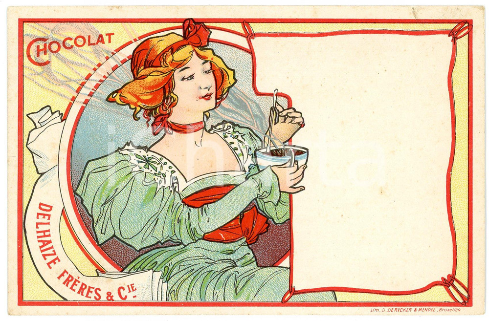Cartolina originale da collezione 1900 ca ART NOUVEAU Artiste Fernand TOUSSAINT Chocolat DELHAIZE FrÃ¨res Postcard 1