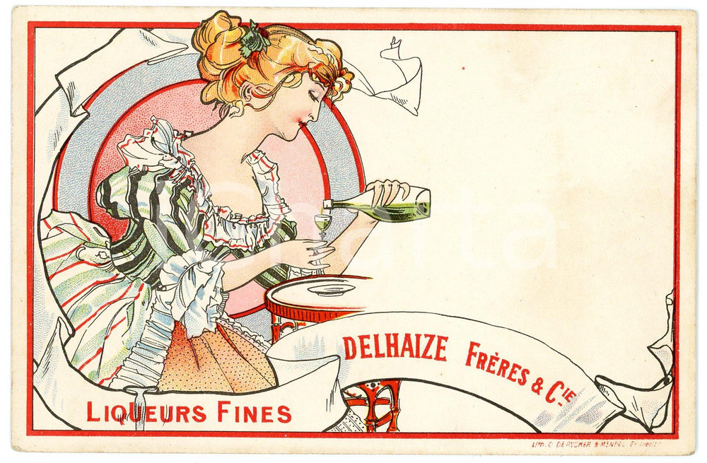Cartolina originale da collezione 1900 ca ART NOUVEAU Artiste Fernand TOUSSAINT Liqueurs DELHAIZE FrÃ¨res Postcard 1