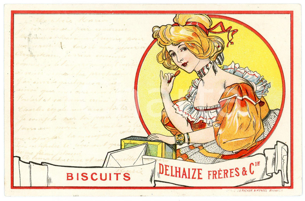 1900 ART NOUVEAU Artiste Fernand TOUSSAINT Biscuits DELHAIZE Frères - Postcard  Cartolina postale d'epoca, illustrata, viaggiata.CONDIZIONI: G (ma l'inchiostro del testo della cartolina &egrave; parzialmente scolorito)FORMATO: FP    originale e autentica 1