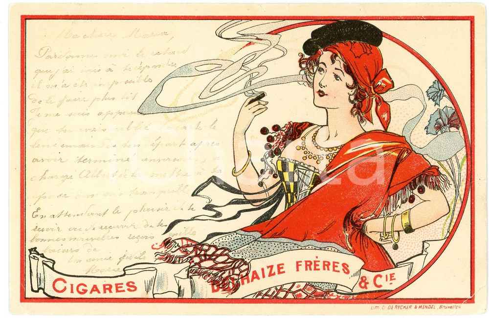 1900 ART NOUVEAU Artiste Fernand TOUSSAINT Cigares DELHAIZE Frères - Postcard  Cartolina postale d'epoca, illustrata, viaggiata.CONDIZIONI: FAIR (piegature angolari)FORMATO: FP    originale e autentica 1