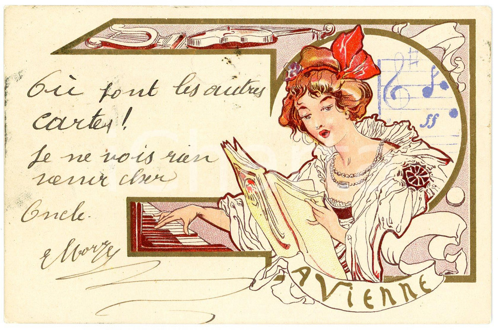 1899 ART NOUVEAU Artiste Fernand TOUSSAINT Série Villes - VIENNE - Postcard  Cartolina postale d'epoca, illustrata, viaggiata.CONDIZIONI: POOR (profonde piegature marginali)FORMATO: FP    originale e autentica 1