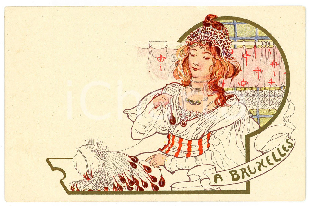 1900 ca ART NOUVEAU Artiste Fernand TOUSSAINT Série Villes - BRUXELLES *Postcard  Cartolina postale d'epoca, illustrata, non viaggiata.CONDIZIONI: G (ma minima sbrecciatura al lato superiore)FORMATO: FP    originale e autentica 1