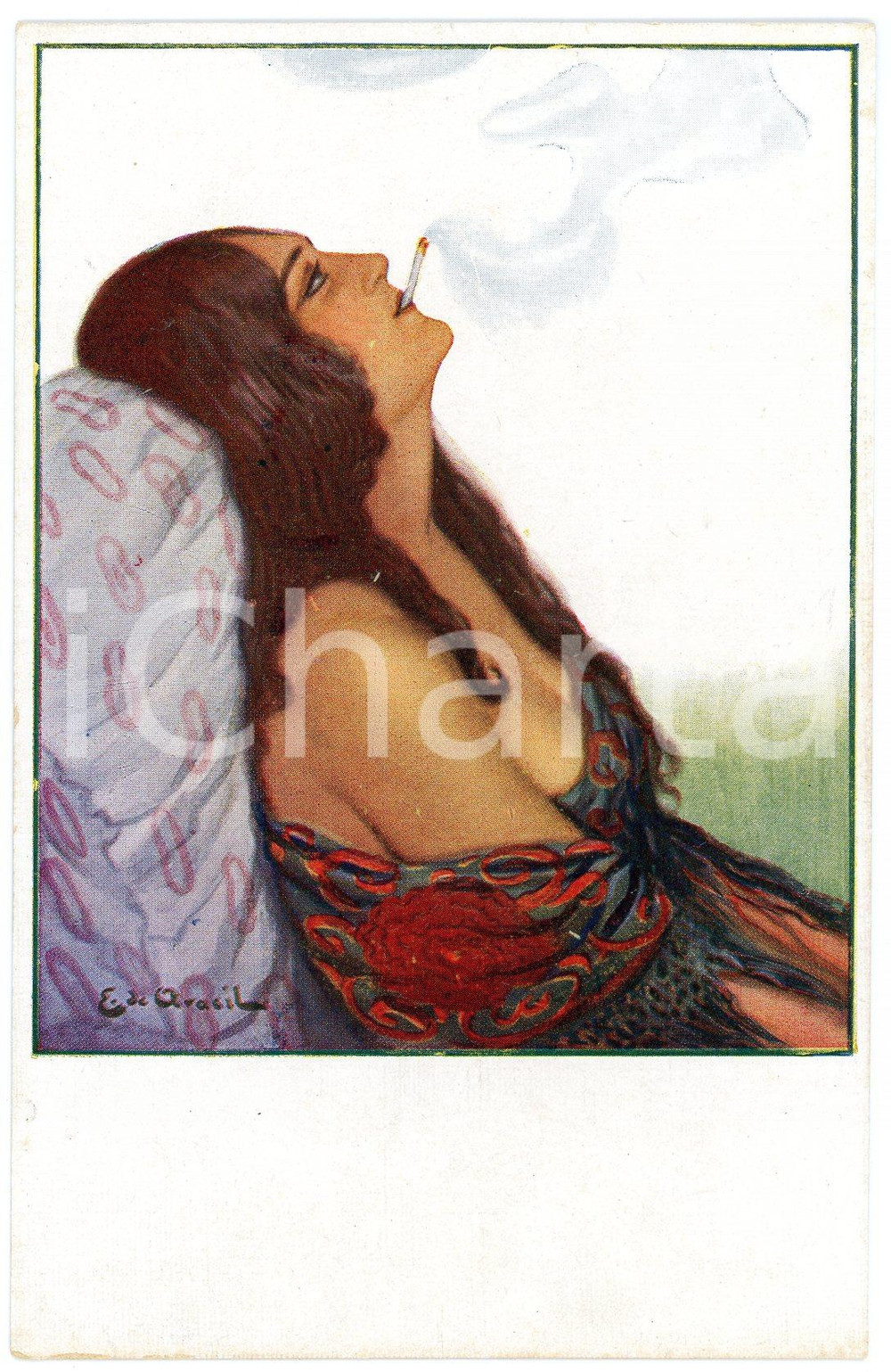 1920 ca ESPAÑA Artista E. DE ARACIL - Fumadora - Tarjeta postal  Cartolina postale d'epoca, non viaggiata. GOOD/buono  Formato: 9x14 cm originale e autentica 1