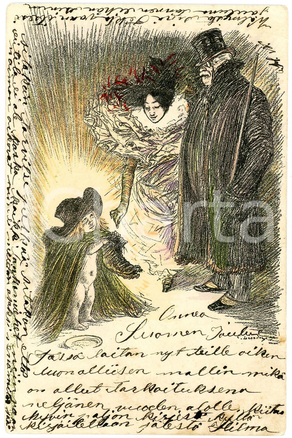 1906 Artist Charles LEANDRE - Child with man's shoe - Original postcard Cartolina postale d'epoca, illustrata, viaggiata.CONDIZIONI: GFORMATO: FPEDITORE:  Collection des Cent - Paris    originale e autentica 1