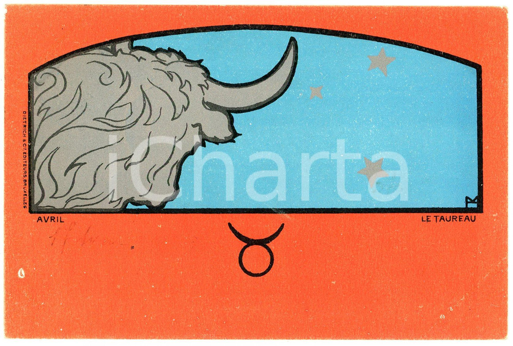 1900 Artiste Henri MEUNIER Série "Le signes du Zodiaque" - Taureau - Postcard  Cartolina postale d'epoca, illustrata, viaggiata.CONDIZIONI: GFORMATO: FP    originale e autentica 1