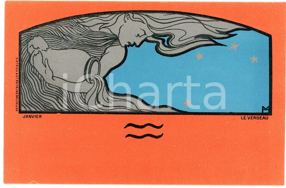1900 ca Artiste Henri MEUNIER Série "Le signes du Zodiaque" Verseau *Postcard  Cartolina postale d'epoca, illustrata, non viaggiata.CONDIZIONI: GFORMATO: FP    originale e autentica 1