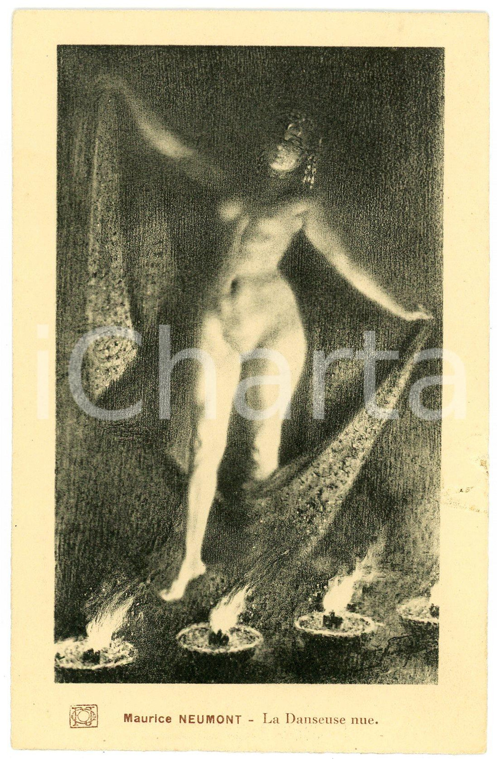 1915 ca VINTAGE EROTIC Maurice DUMONT - La danseuse nue - Old postcard risque  Cartolina postale d'epoca, non viaggiata.CONDIZIONI: FAIR (piccola sbrecciatura al lato destro)FORMATO: FPEDITORE: Gallais - Paris    originale e autentica 1