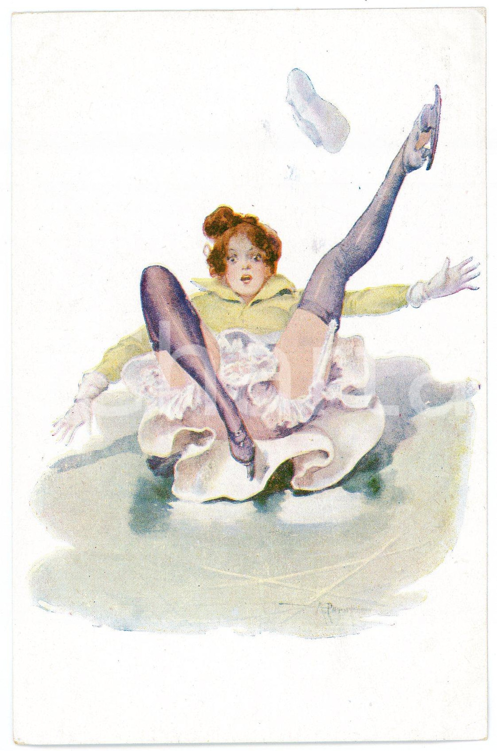 1920 ca VINTAGE EROTIC Artist A. PENOT Skater fallen *Postcard lingerie  Cartolina postale d'epoca, non viaggiata.Serie "Sports d'hiver".CONDIZIONI: G (minime piegature angolari)FORMATO: FP    originale e autentica 1
