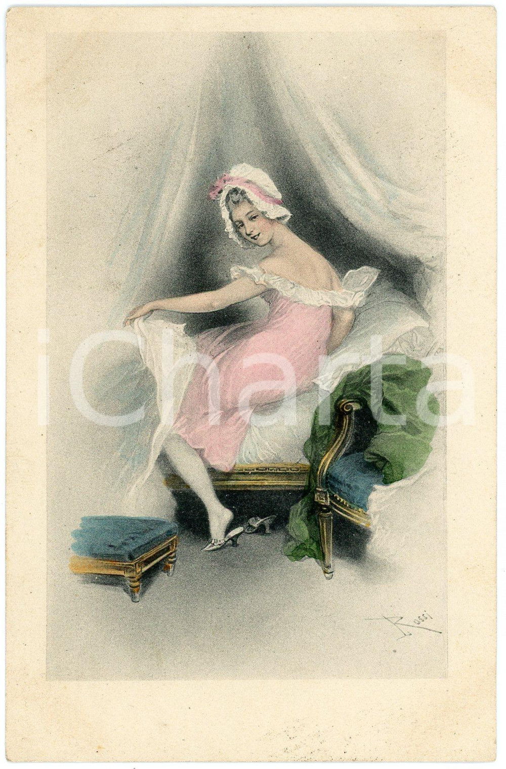 1900 ca Artist Lucius ROSSI - Woman in her bedroom - Old postcard Cartolina postale d'epoca, illustrata, non viaggiata.CONDIZIONI: G FORMATO: FP    originale e autentica 1