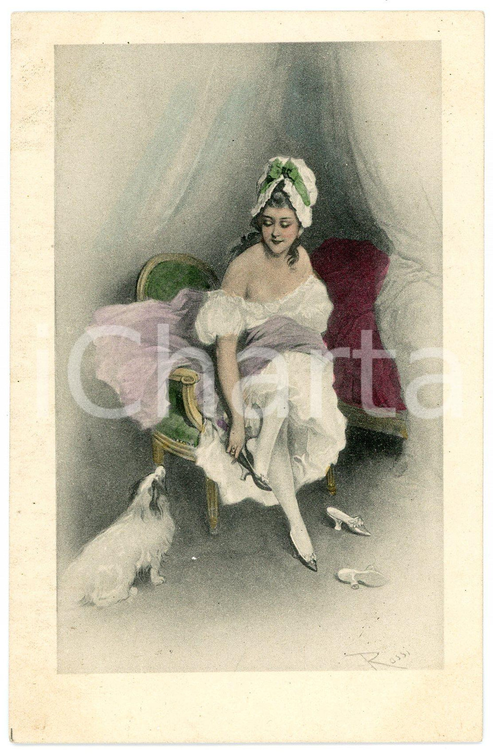 1900 ca Artist Lucius ROSSI - Woman in her bedroom (2) Old postcard Cartolina postale d'epoca, illustrata, non viaggiata.CONDIZIONI: G FORMATO: FP    originale e autentica 1