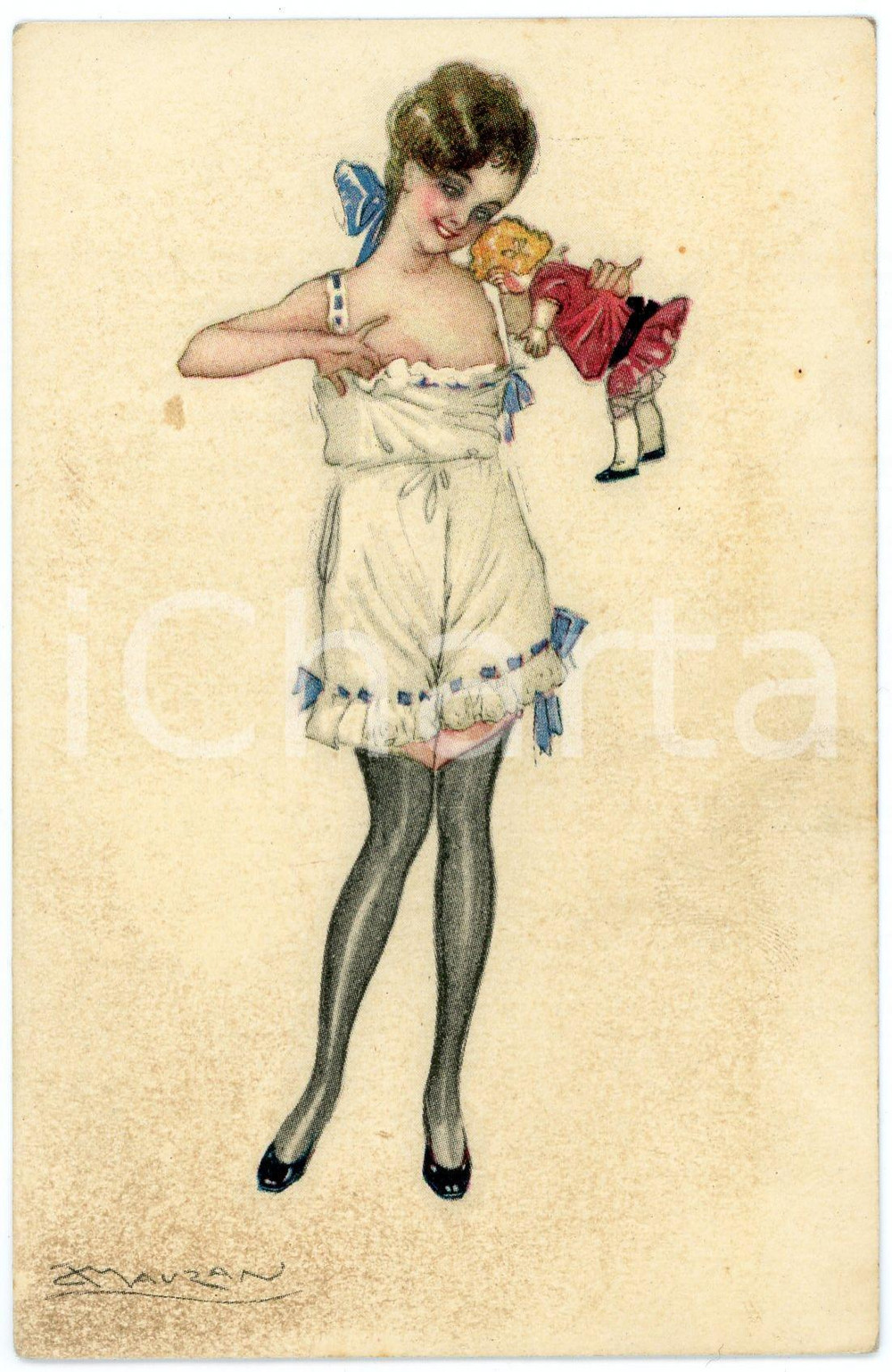 1920 ca VINTAGE EROTIC Achille Luciano MAUZAN - Young girl - Old postcard risque  Cartolina postale d'epoca, non viaggiata.CONDIZIONI: FAIR (lievi macchie)FORMATO: FP    originale e autentica 1