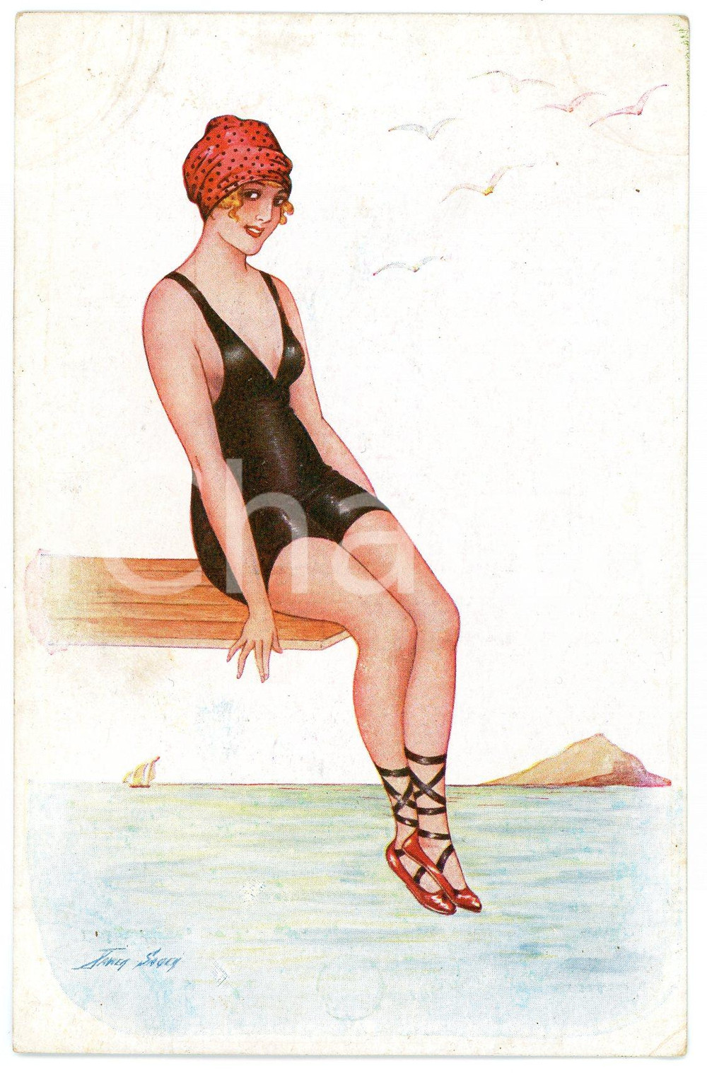 1920 ca Artist Xavier SAGER - Baigneuse *Carte postale CPA  Cartolina postale d'epoca, non viaggiata.CONDIZIONI: G (minime piegature angolari)FORMATO: FP    originale e autentica 1