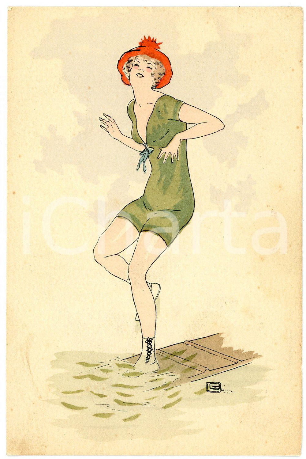 1920 ca Artiste Georges LEONNEC - Baigneuse - Carte postale illustrée CPA  Cartolina postale d'epoca, non viaggiata.CONDIZIONI: FAIR (piegature angolari)FORMATO: FP    originale e autentica 1