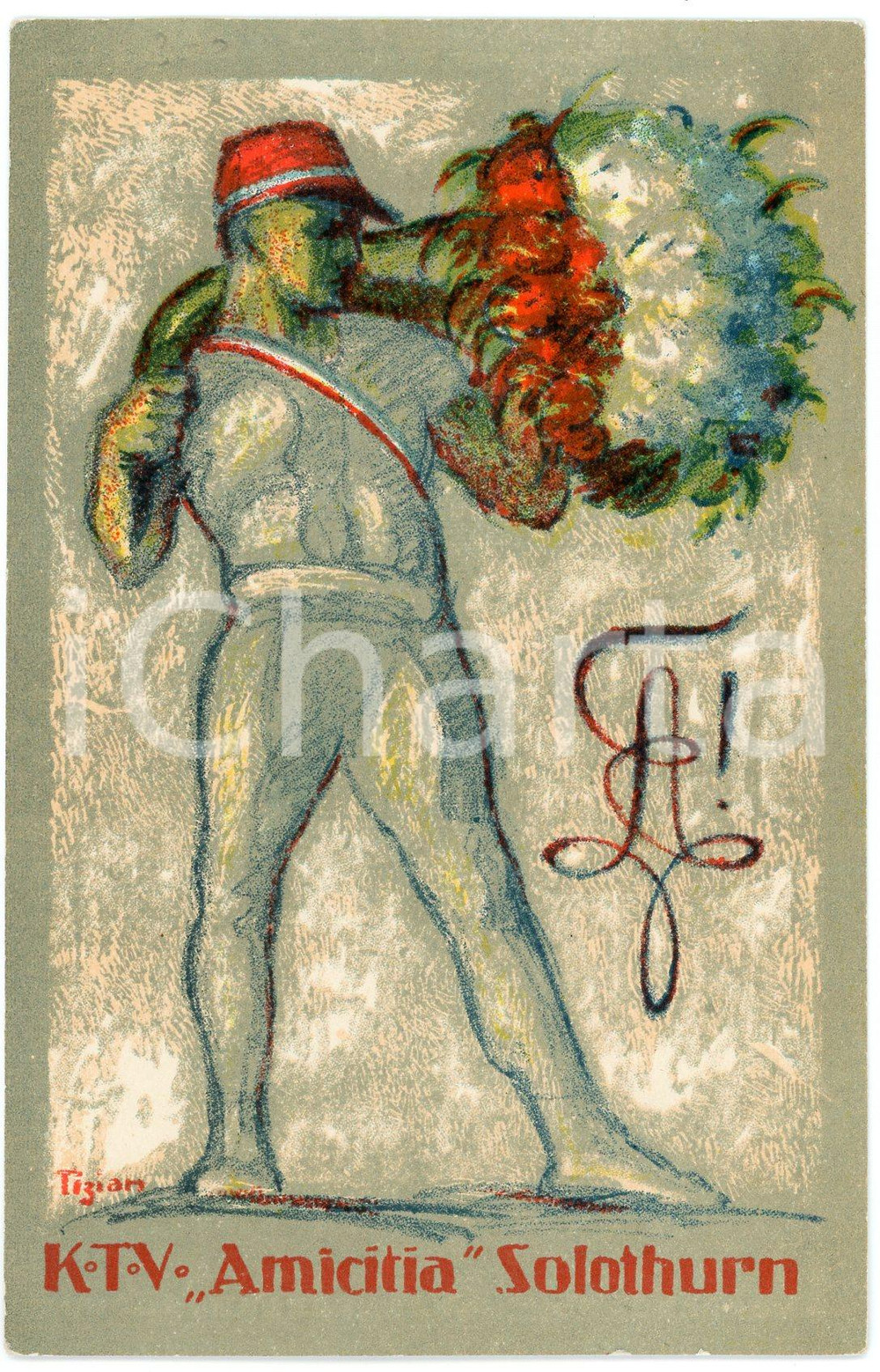 1910 ca SOLOTHURN K.T.V. Amicitia - Postcard Studentenverbindungen ill. TIZIAN  Cartolina postale d'epoca, non viaggiata. GOOD/buono  Formato: 9x14 cm originale e autentica 1