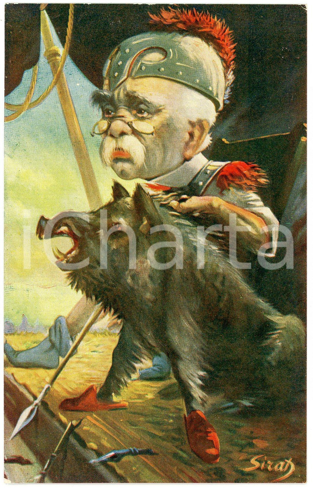 1915ca SATIRE George CLEMENCEAU avec un sanglier - Ill. SIRAD Carte postale FP  Cartolina postale d'epoca, non viaggiata.CONDIZIONI: FAIRFORMATO: FP    originale e autentica 1