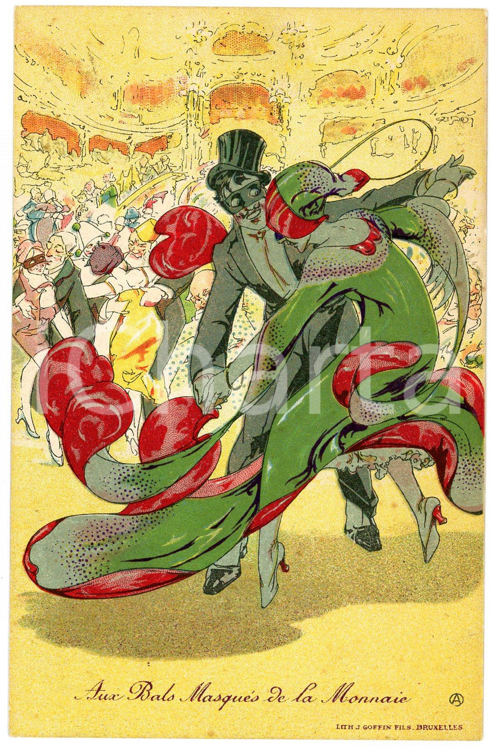 1910 ca BRUXELLES Artiste Alfred OST Aux bals masqués de la Monnaie (2) Postcard  Cartolina postale d'epoca, non viaggiata.CONDIZIONI: FAIR (fioriture al verso)FORMATO: FP    originale e autentica 1