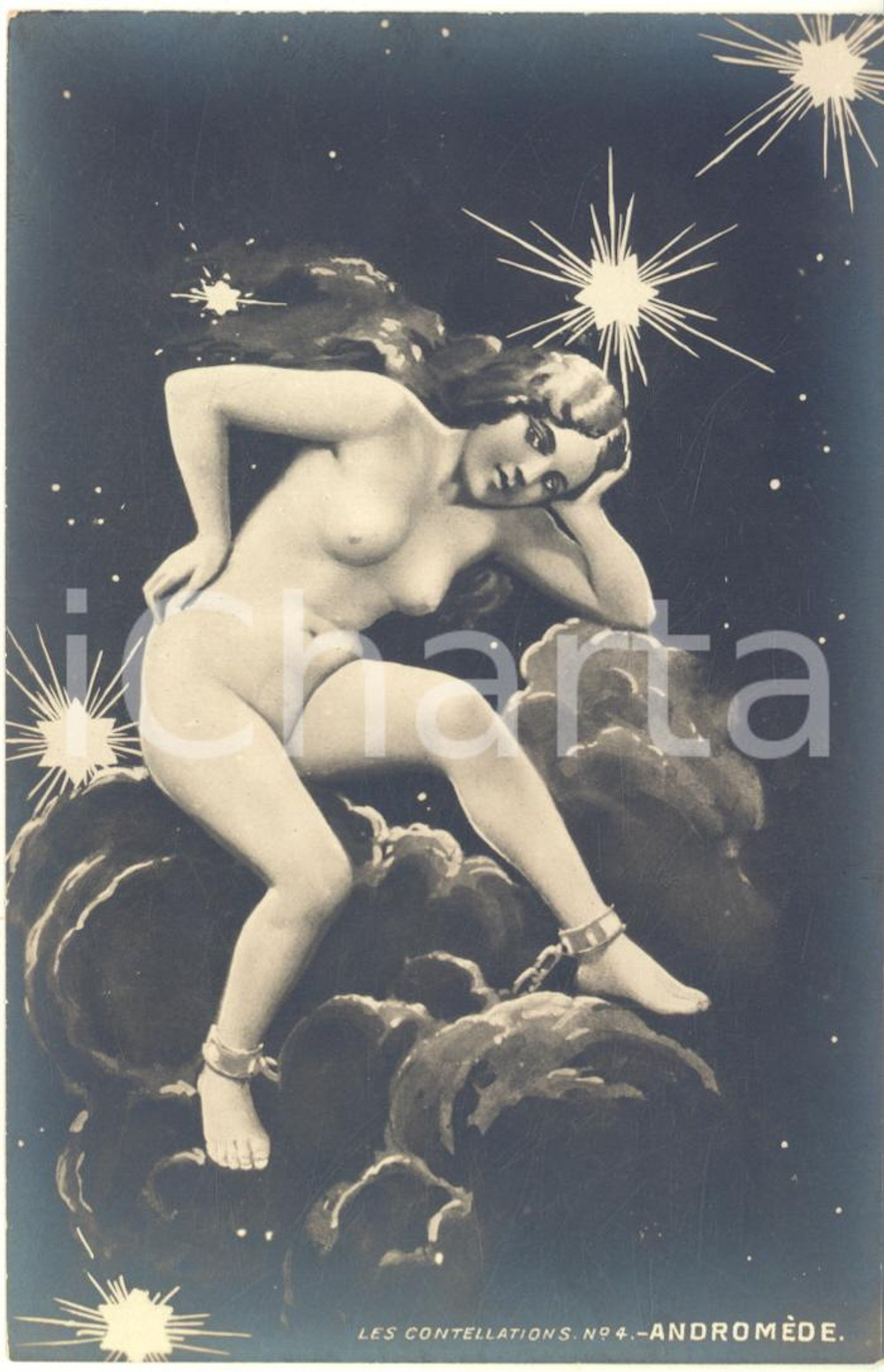 1900 ca VINTAGE EROTIC Les constellations - Andromède - Nude woman *Postcard n°4  Cartolina postale d'epoca, non viaggiata.CONDIZIONI: GFORMATO: FP    originale e autentica 1