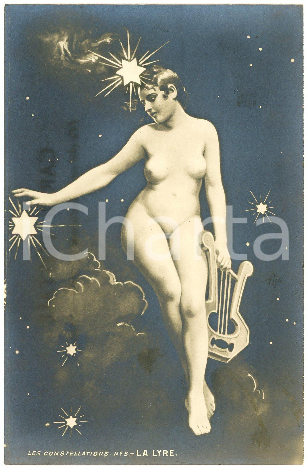 1900 ca VINTAGE EROTIC Les constellations - La Lyre - Nude woman *Postcard n°5  Cartolina postale d'epoca, non viaggiata.CONDIZIONI: GFORMATO: FP    originale e autentica 1