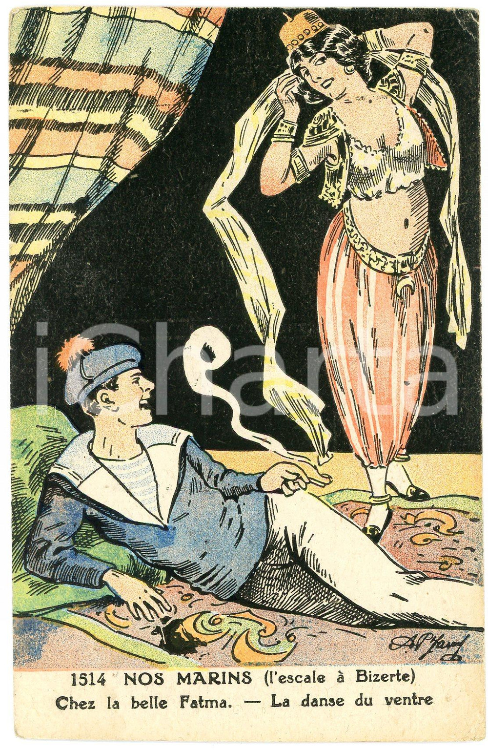 1910 ca FRANCE NOS MARINS - Escale à Bizerte - La belle Fatma *Postcard  Cartolina postale d'epoca, non viaggiata.CONDIZIONI: FAIR (piegature angolari)FORMATO: FP    originale e autentica 1