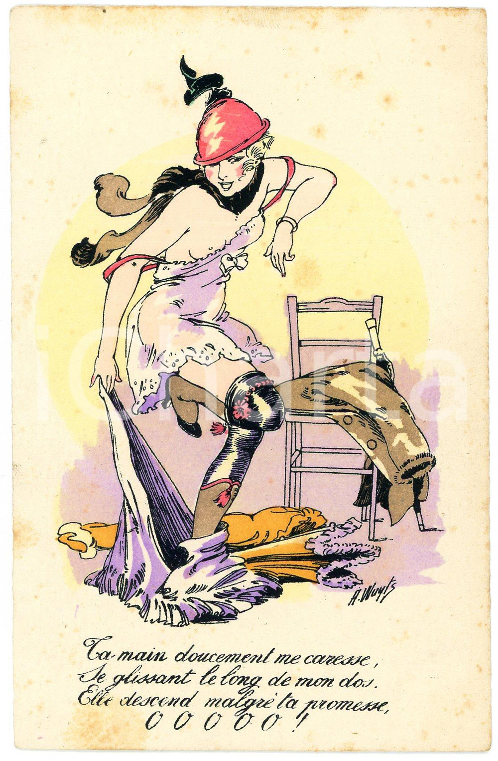 1920 ca Artist A. WUYTS - Fantaisies Parisiennes - O - Vintage EROTIC Postcard  Cartolina postale d'epoca, non viaggiata.CONDIZIONI: FAIR (fioriture)FORMATO: FP    originale e autentica 1