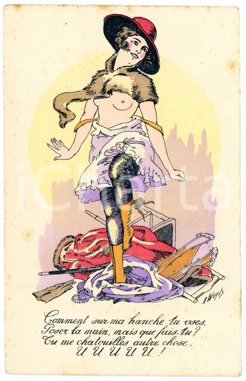 1920 ca Artist A. WUYTS - Fantaisies Parisiennes - U - Vintage EROTIC Postcard  Cartolina postale d'epoca, non viaggiata.CONDIZIONI: FAIR (lievi ingiallimenti)FORMATO: FP    originale e autentica 1