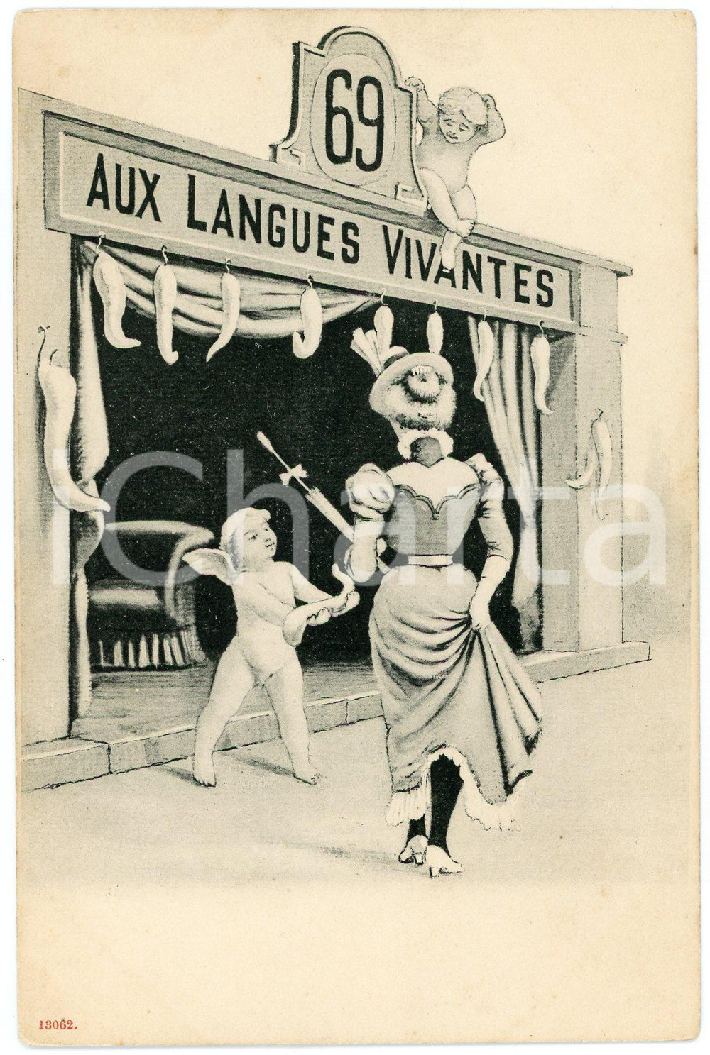 1900 ca EROTIC HUMOUR Aux langues vivantes - French postcard CPA  Cartolina postale d'epoca, non viaggiata.CONDIZIONI: GFORMATO: FP    originale e autentica 1