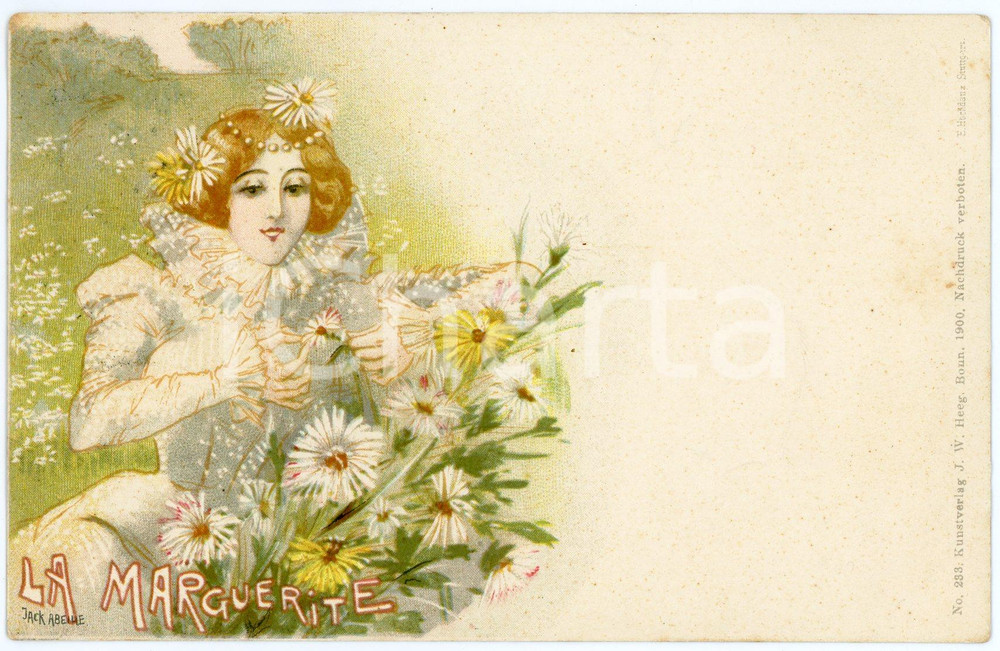 1900 ART NOUVEAU Artist Jack ABEILLÉ - Femme - La marguerite - Carte postale CPA  Cartolina postale d'epoca, viaggiata.CONDIZIONI: GFORMATO: FP    originale e autentica 1