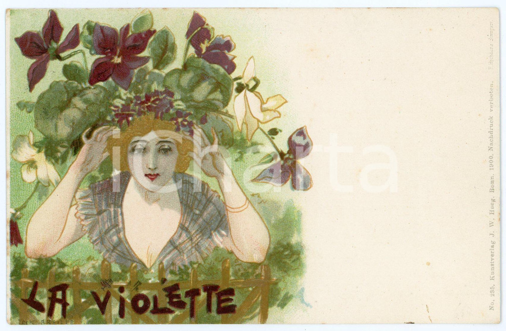 1900 ART NOUVEAU Artist Jack ABEILLÉ - Femme - La violette - Carte postale CPA  Cartolina postale d'epoca, viaggiata.CONDIZIONI: GFORMATO: FP    originale e autentica 1